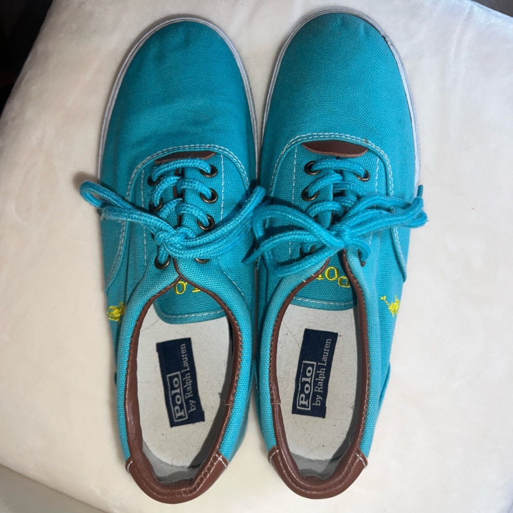 Y2K Polo Ralph Lauren Aqua Canvas Sneakers | Women’s Size 6 - Picture 3 of 12